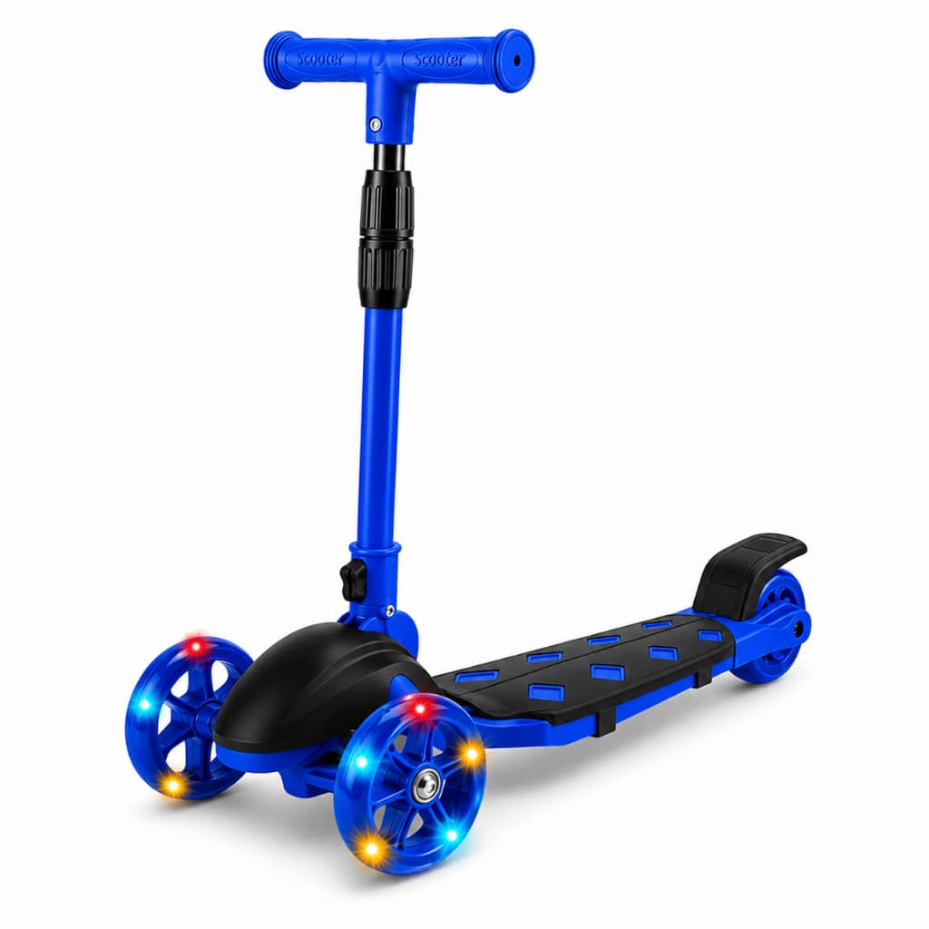 Patinete Infantil 3 Rodas Speed Fun Com Luzes De LED Guidão Regulável Freio Traseiro Azul e Preto