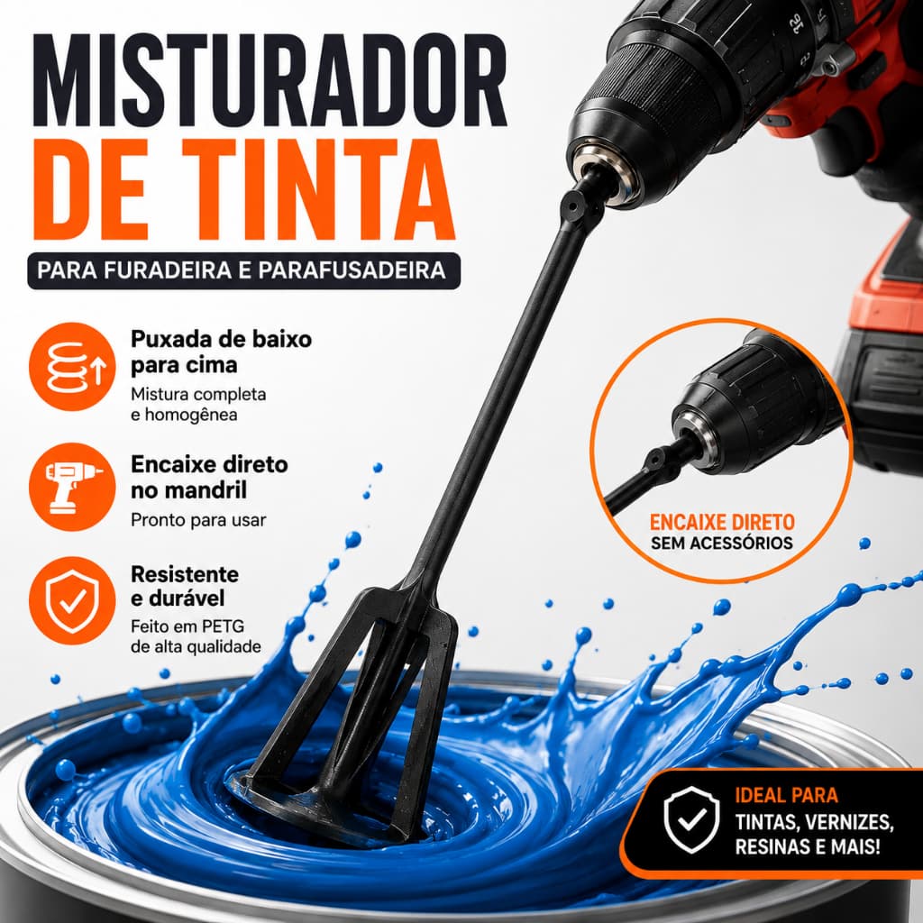 Misturador de Tinta Pequeno para Furadeira ou Parafusadeira, Resina Epóxi, Vernizes ou Primers e Seladores