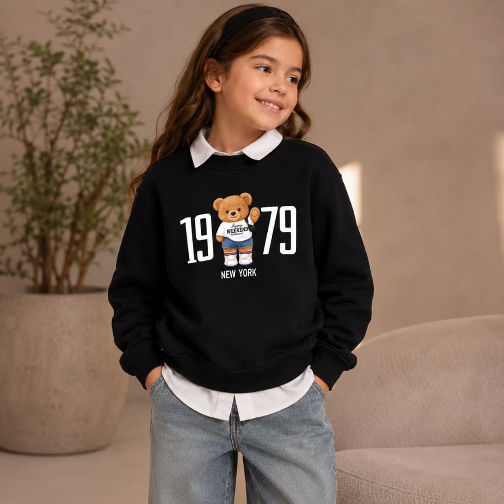 Moletom juvenil e infantil meninas urso bear moda blusa de frio flanelado