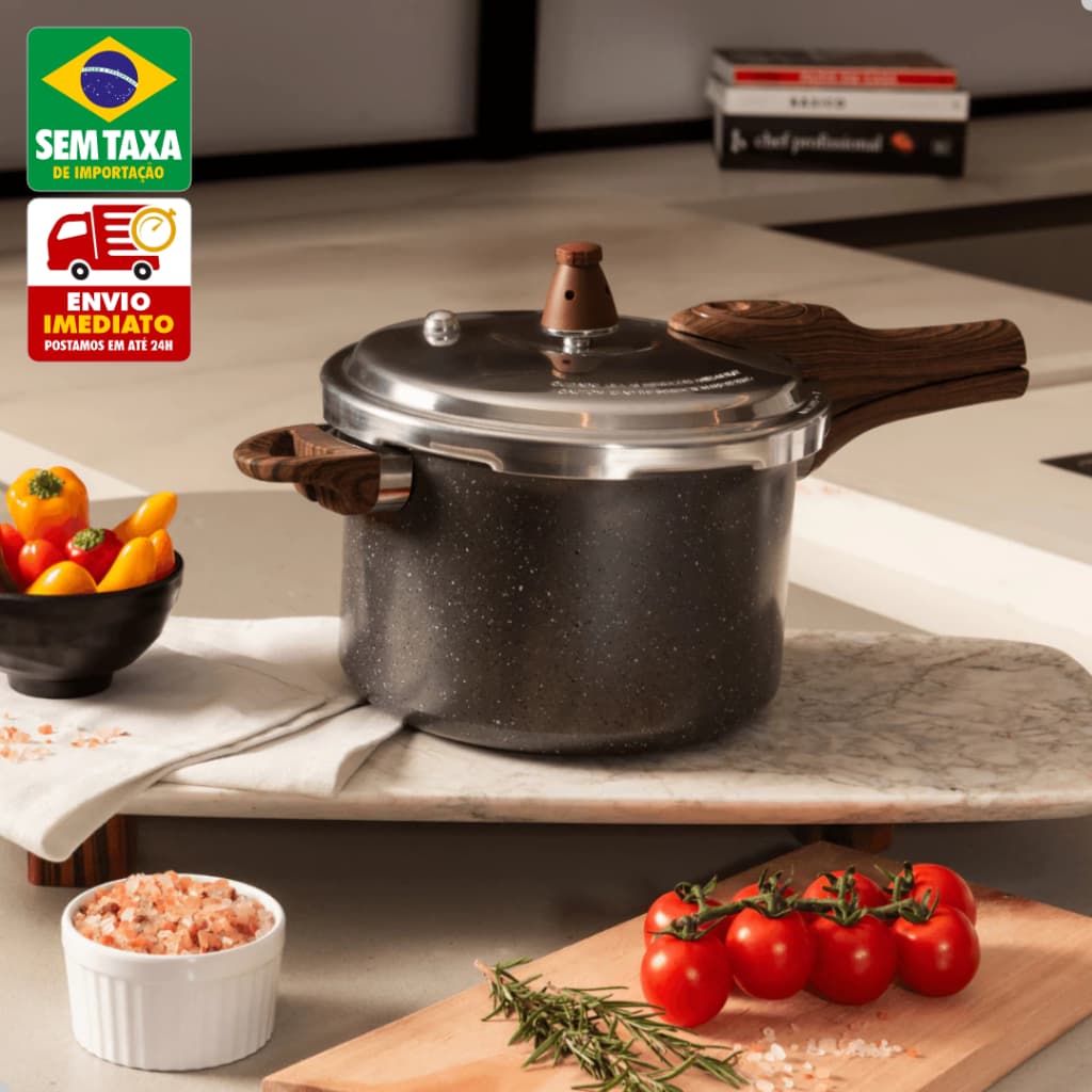 Panela de Pressão Ceramic Life 4,2L Granito Vanilla Cerâmica Indução Antiaderente