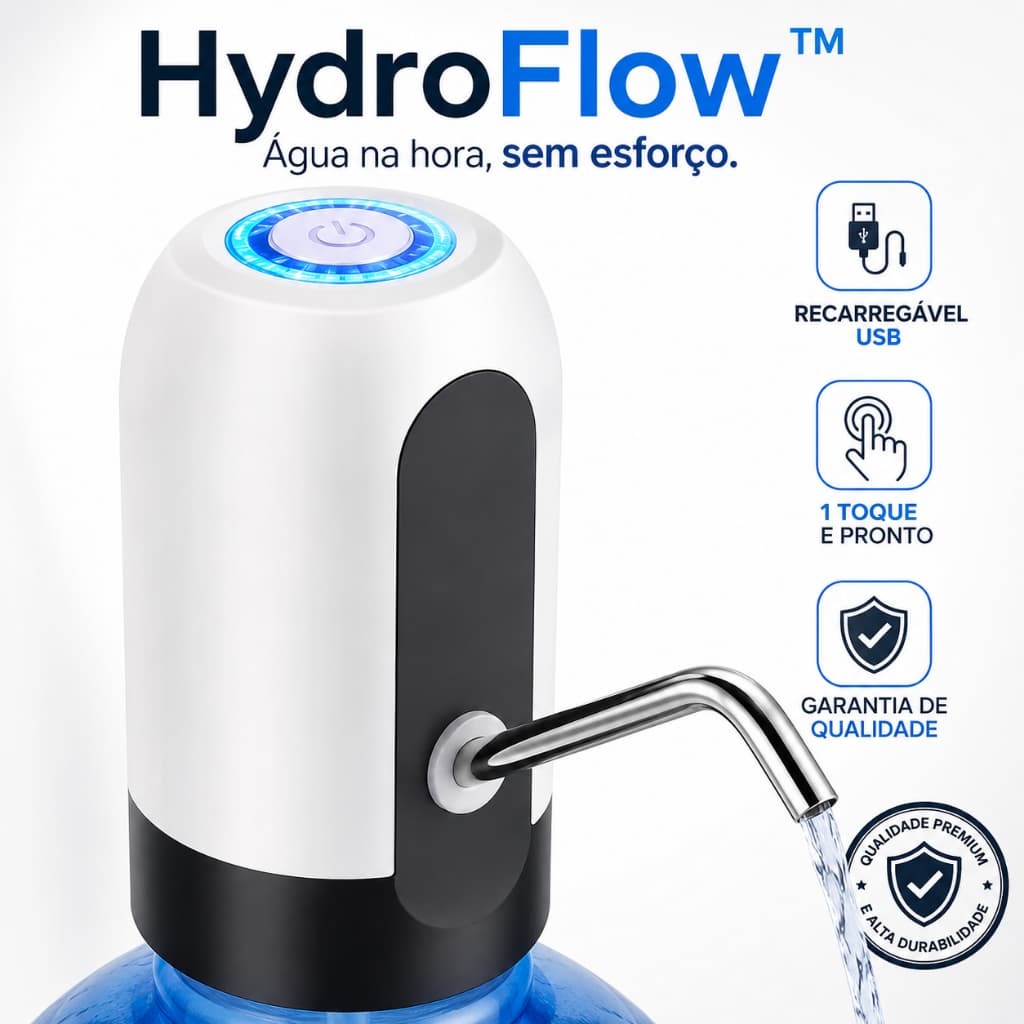 Bomba Automática para Galão de Água Recarregável USB HydroFlow™ Dispenser Elétrico Portátil 5L 10L 20L Bico Inox