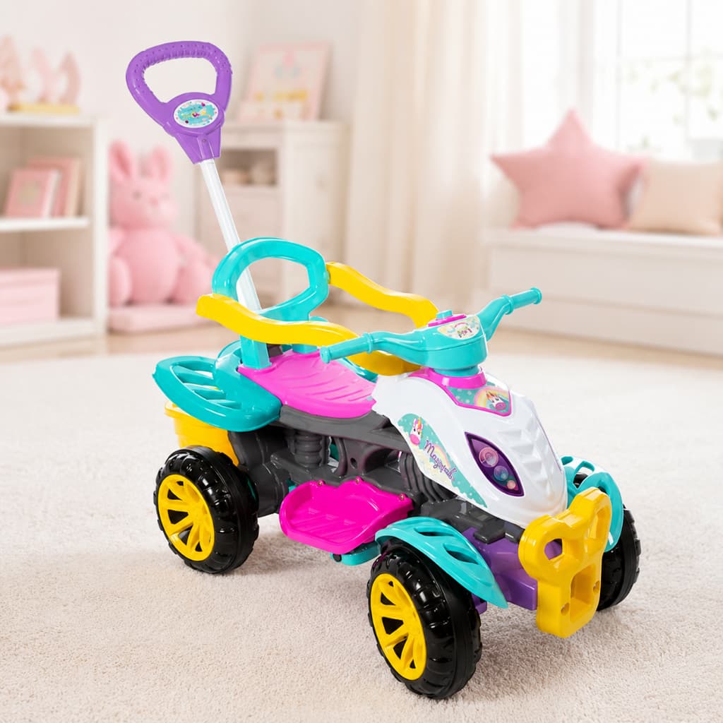 Quadriciclo Infantil Feminino 2 em 1 Haste Guia Passeio Pedal Menina Seguro Rodas Antiderrapantes