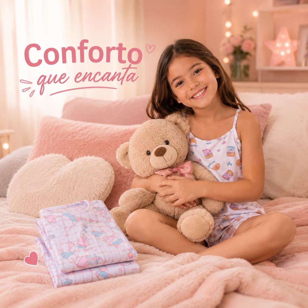 Pijama Infantil Feminino para Menina Curto Estampado Macio Confortável para Dormir Kit Sortido