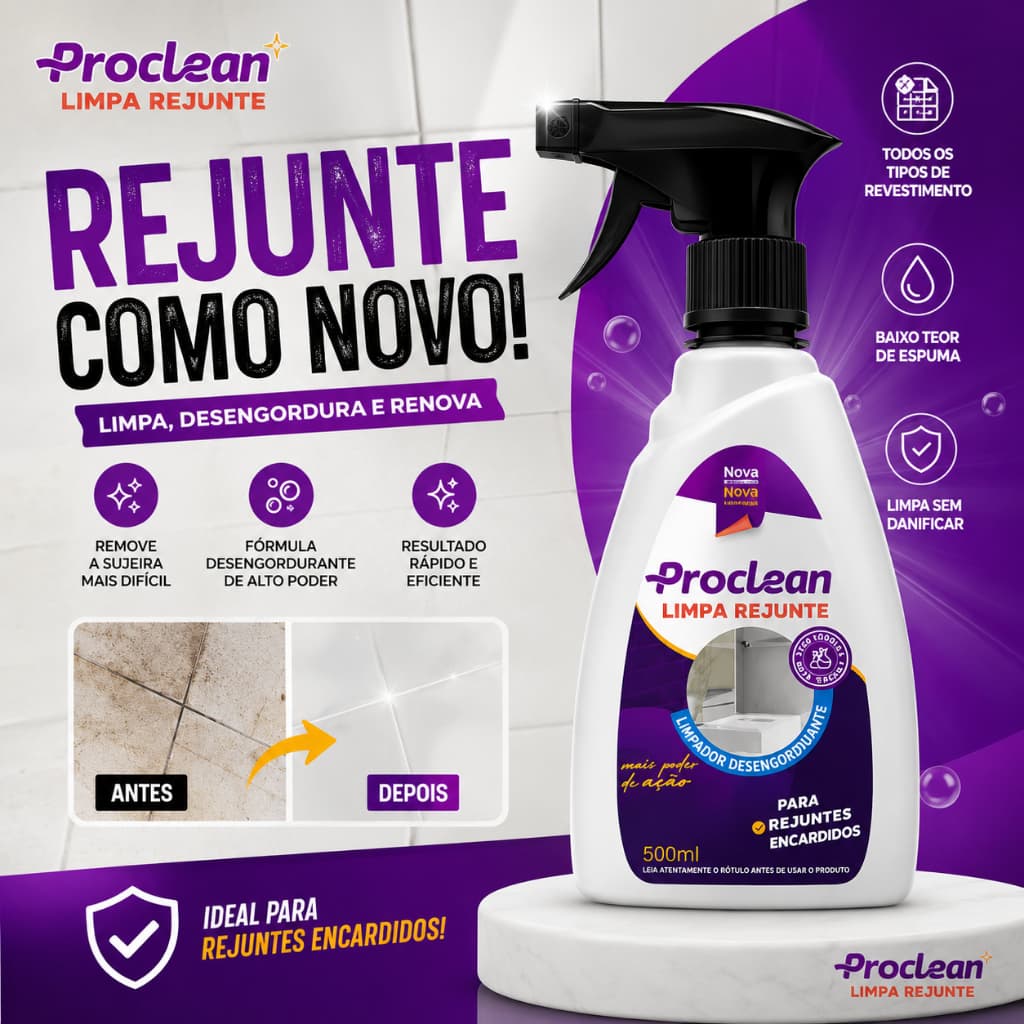 Limpa Rejunte Proclean 500ml Sujo Encardido e Manchado - Piso Porcelanato Azulejo Banheiro Cozinha