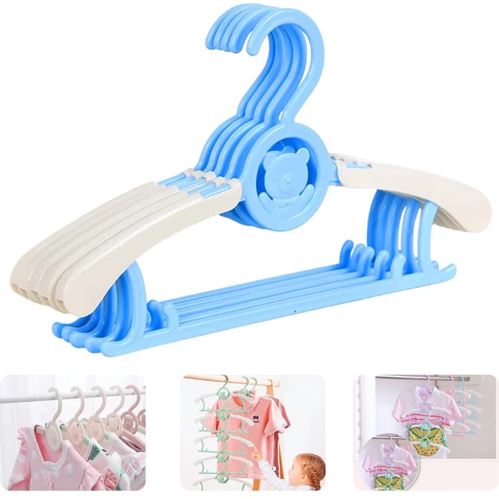 Kit 05 Cabides Infantil Ursinho Fofo Regulável Extensível Alta Qualidade Luxo Casa rosa/ verde/ cinza e Azul