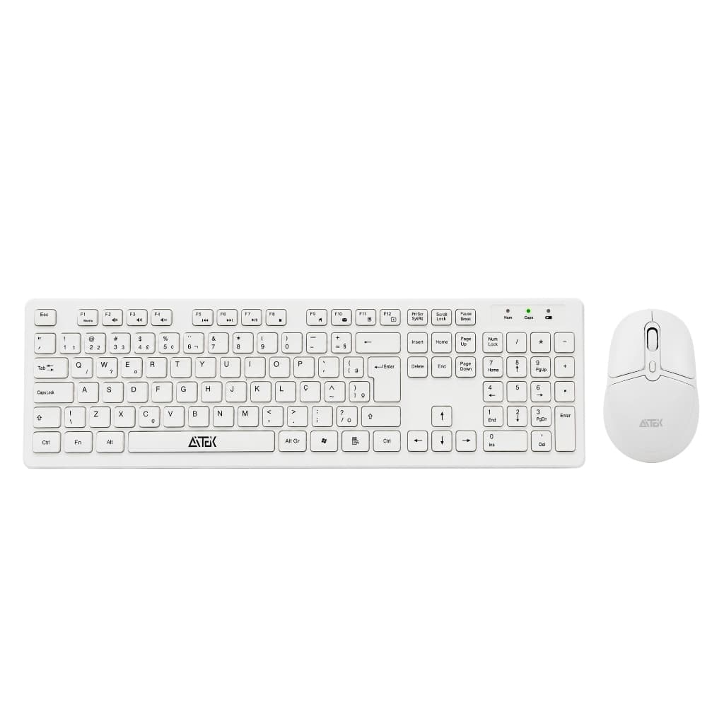 Kit Teclado e Mouse Sem Fio Aitek USB 2.4GHz 1600 DPI Teclas Silenciosas ABNT2 Branco