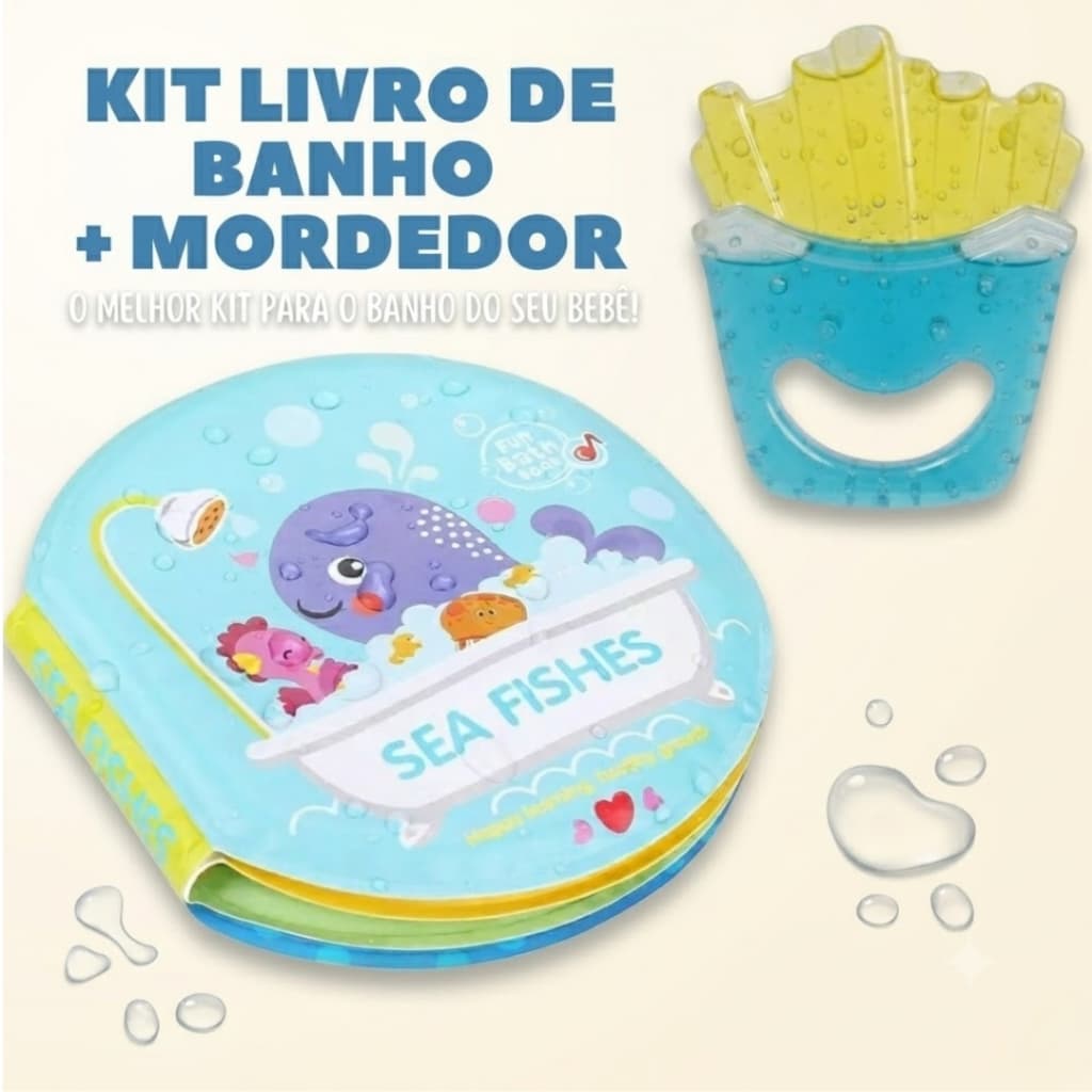 Kit Mordedor + Livro de Banho Infantil a Prova D'Água Mordedor de Bebê para Alívio da Dentição