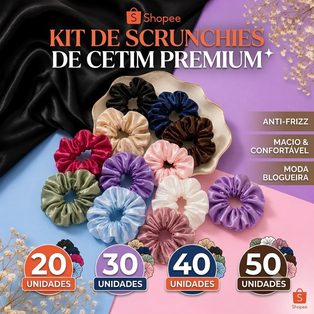 Kit 20 30 40 50 Scrunchies Cetim Xuxinha Cabelo Atacado Revenda Envio 24h- prendedor de cabelo atacado