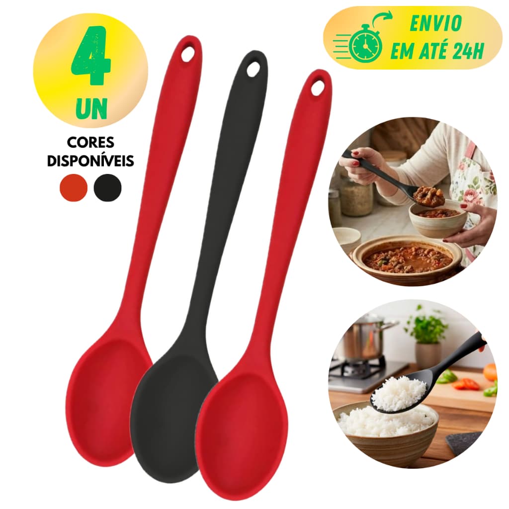COLHER DE ARROZ GRANDE SILICONE 28CM NÃO RISCA PANELAS ANTIADERENTES FÁCIL DE LIMPAR RESISTENTE