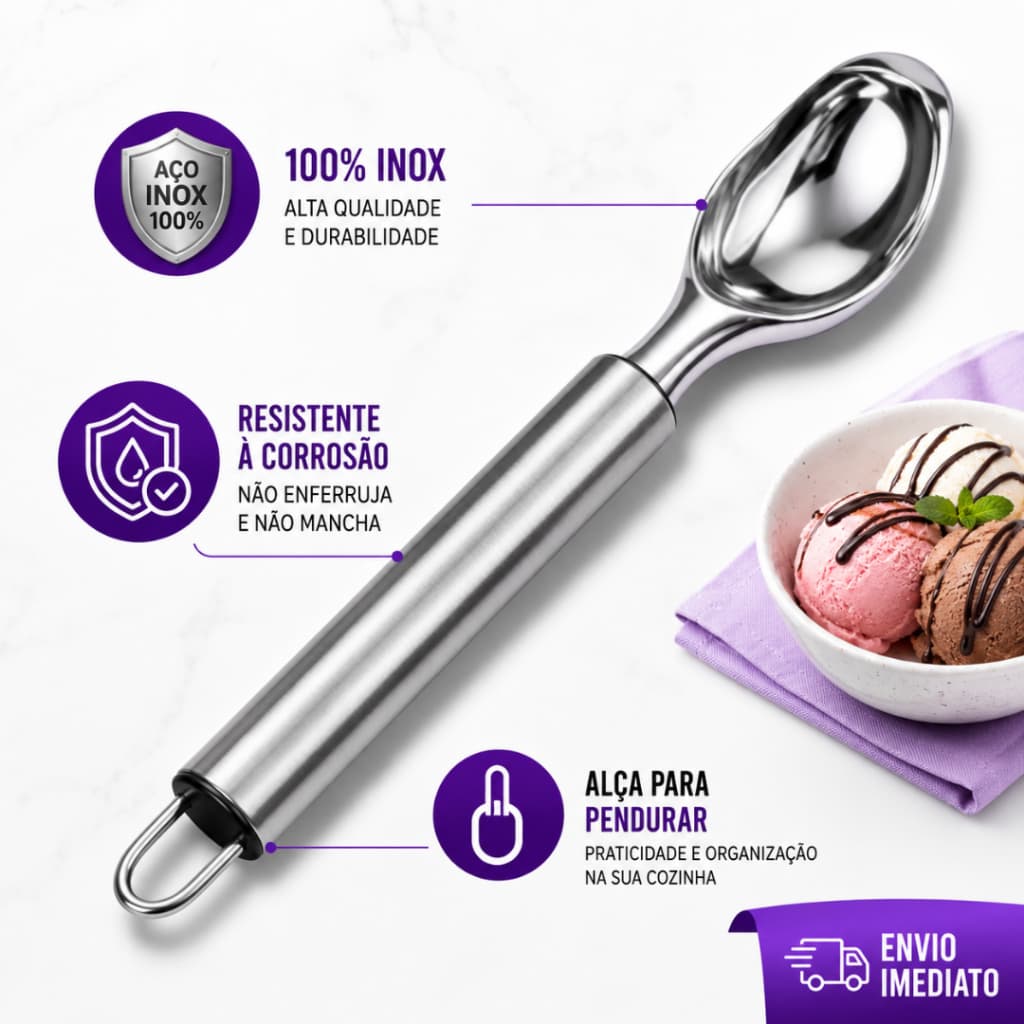 Colher de Sorvete Pegador de Sorvete e Açaí Concha Inox - Cozinha e Restaurante