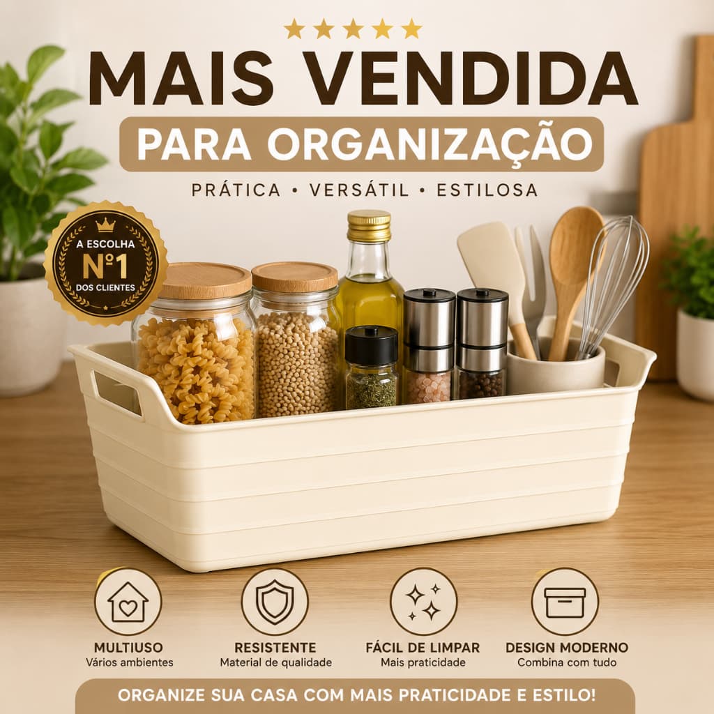 Cesto Caixa Organizador Multiuso Armazenamento Cesto Flexível Com Alça - 3 Litros Bege
