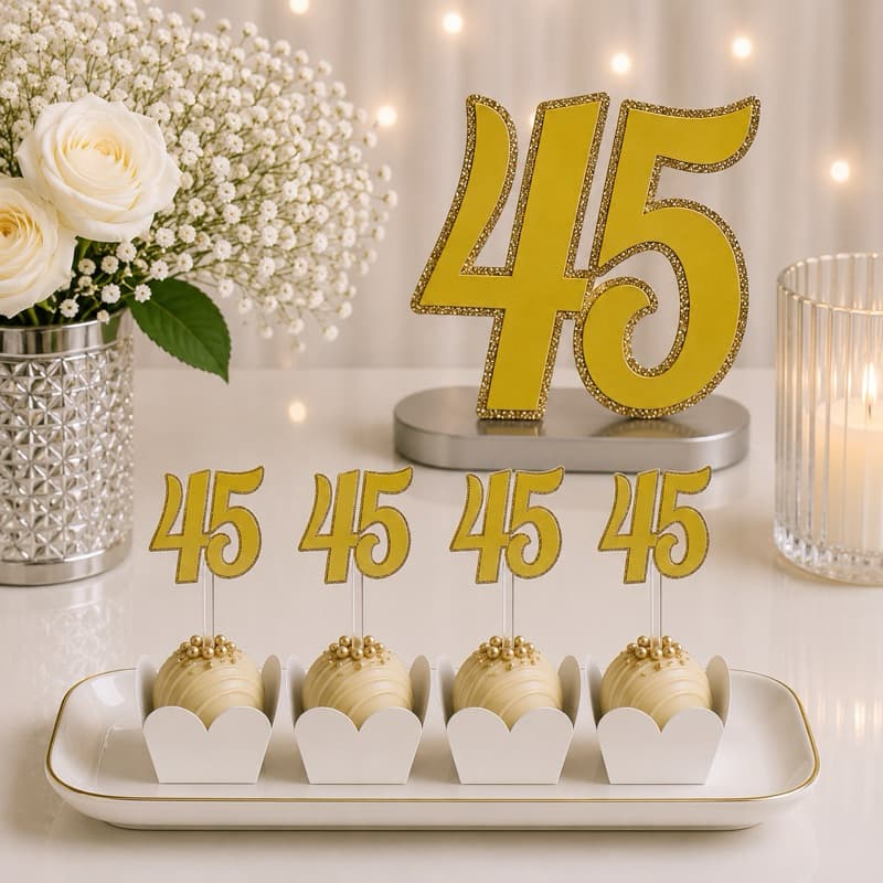 TOPPER DE DOCES 45 ANOS - BODAS DE RUBI -DECORAÇÃO 45 ANOS - TAG DOCES 45 ANOS