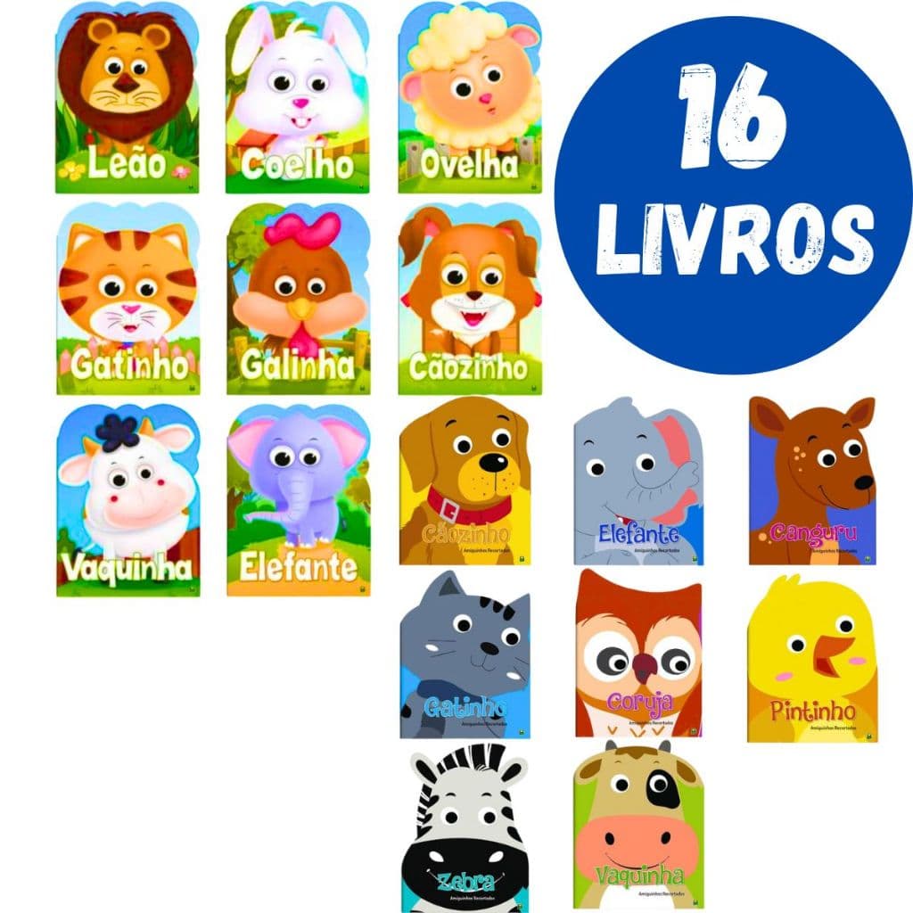 Kit 16 Livros Infantis Educativos Olha Quem Sou + Amiguinhos Recortados