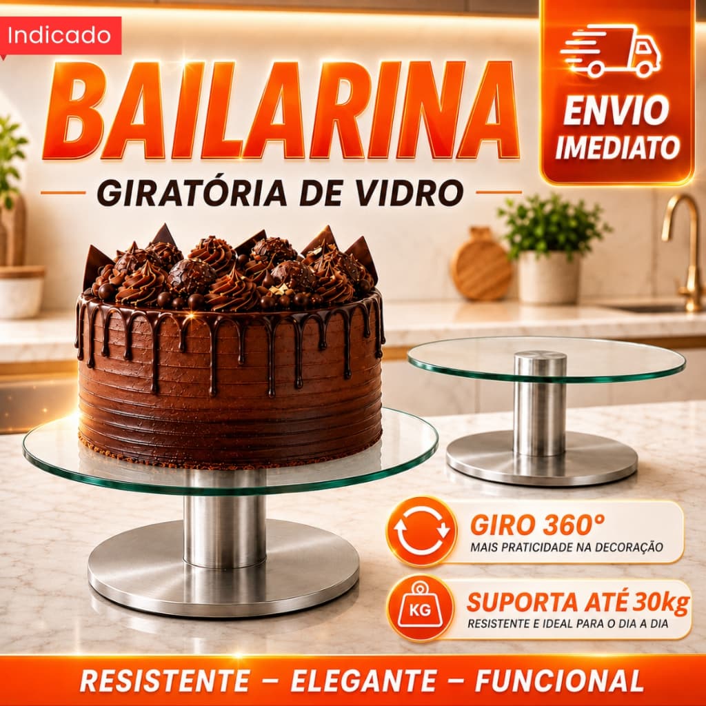 Plataforma Bailarina Giratoria 30cm Boleira Confeitar Vidro Com Base Bolo Boleira Giratoria