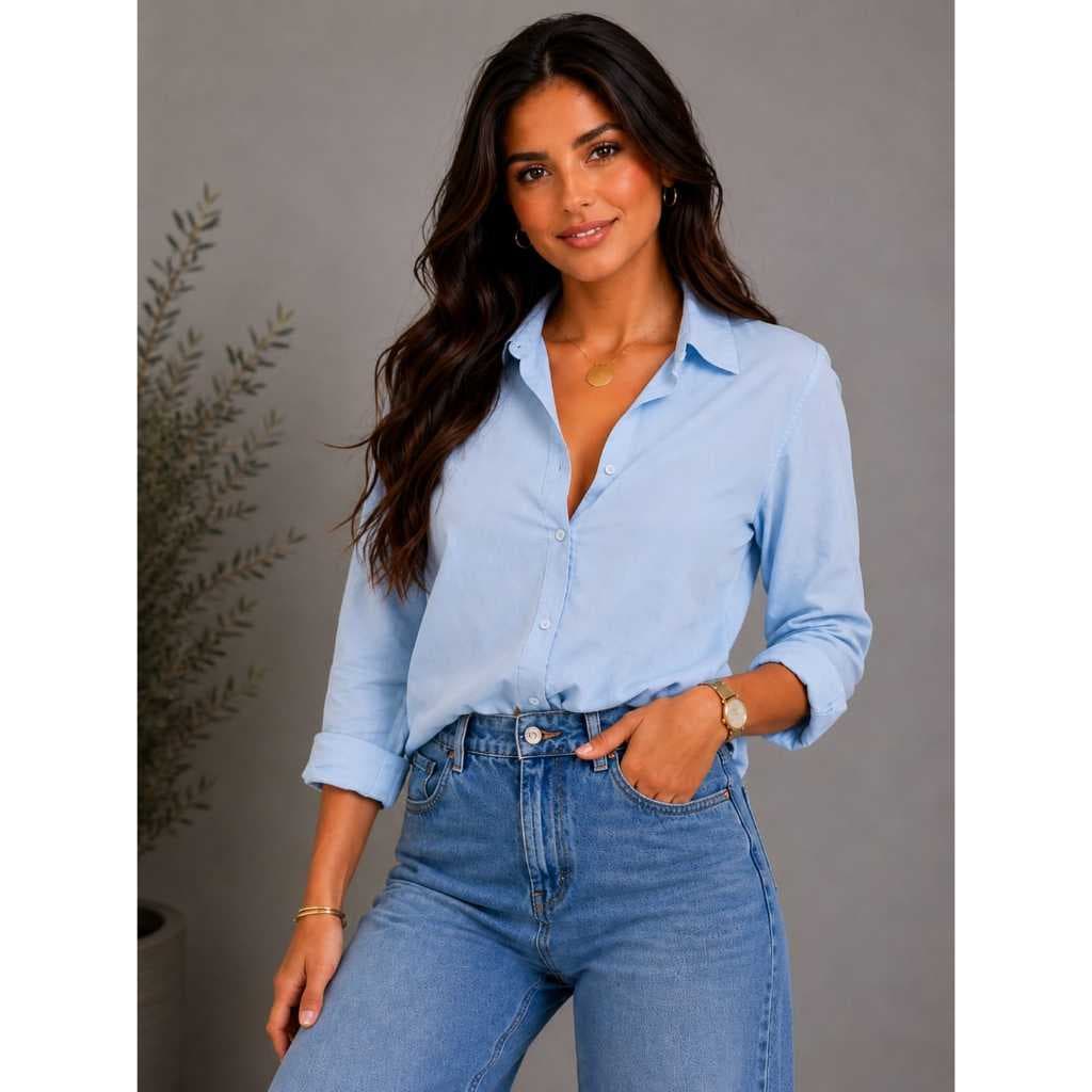 Camisa Feminina Social Trabalho Look Casual Elegante Manga Longa Dia a Dia Tecido Premium
