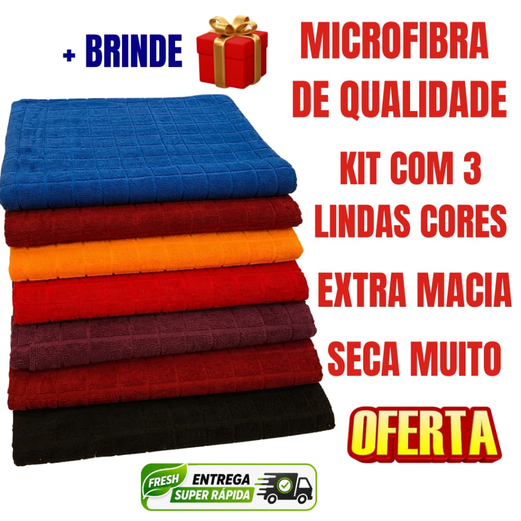 Toalha Banho Microfibra Extra Macia Seca Mais Kit Econômico 3 Toalhas Cores Sortidas