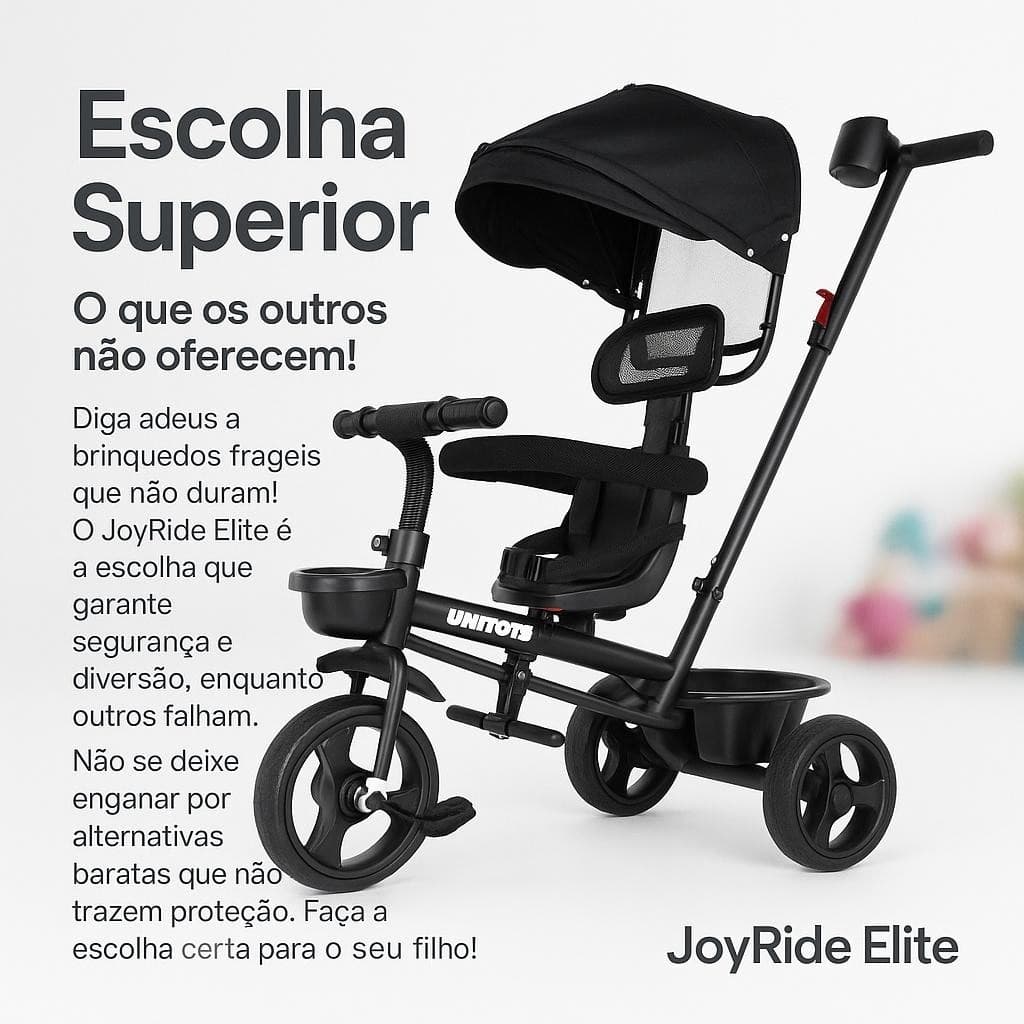 Triciclo Infantil Empurrador Conforto Preto Passeio Seguro Ergonomico Confortável