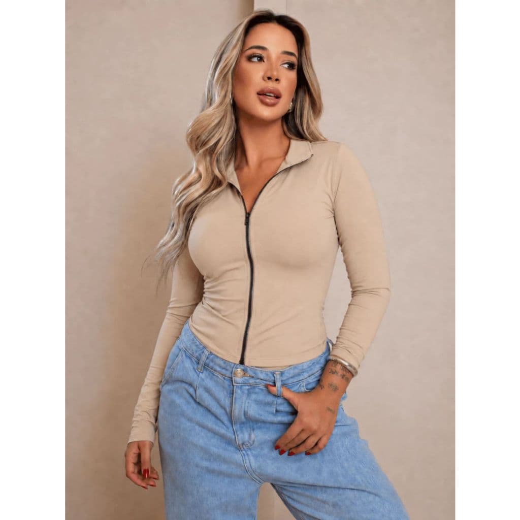 Blusinha Casaco Fitness Feminino com Proteção UV para Atividades ao Ar Livre
