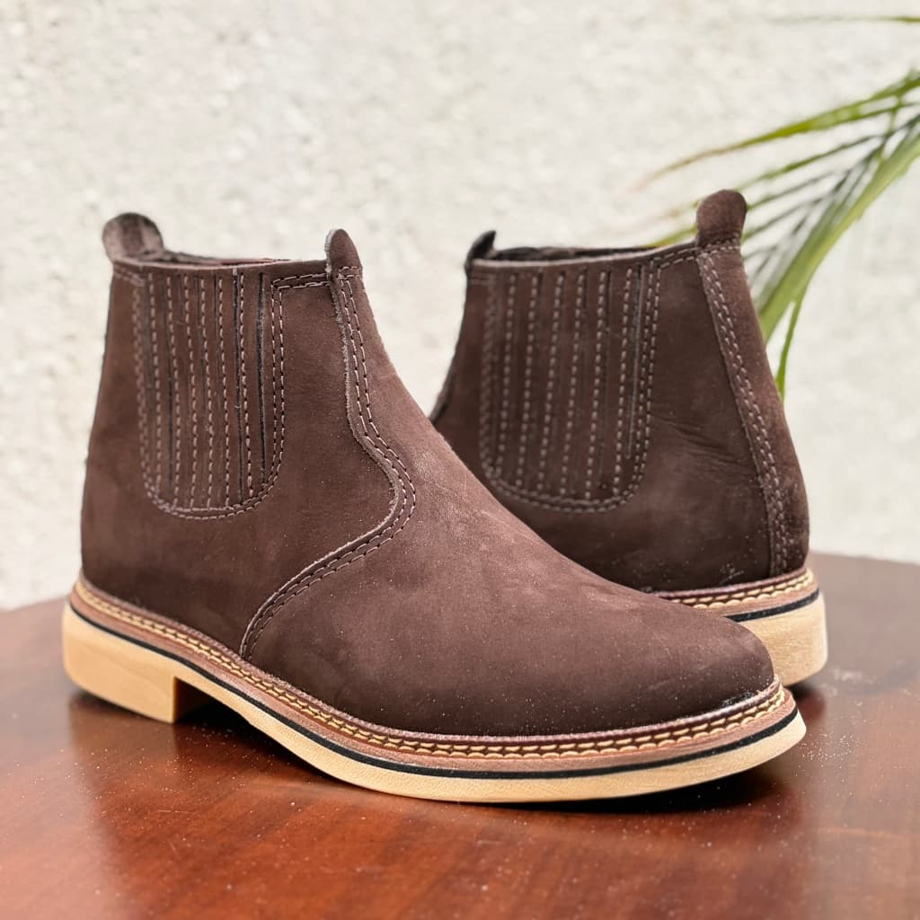 Botina Masculina Country Rodeio Bota com Bico Redondo no Couro Legitimo e Resistente Solado Borracha