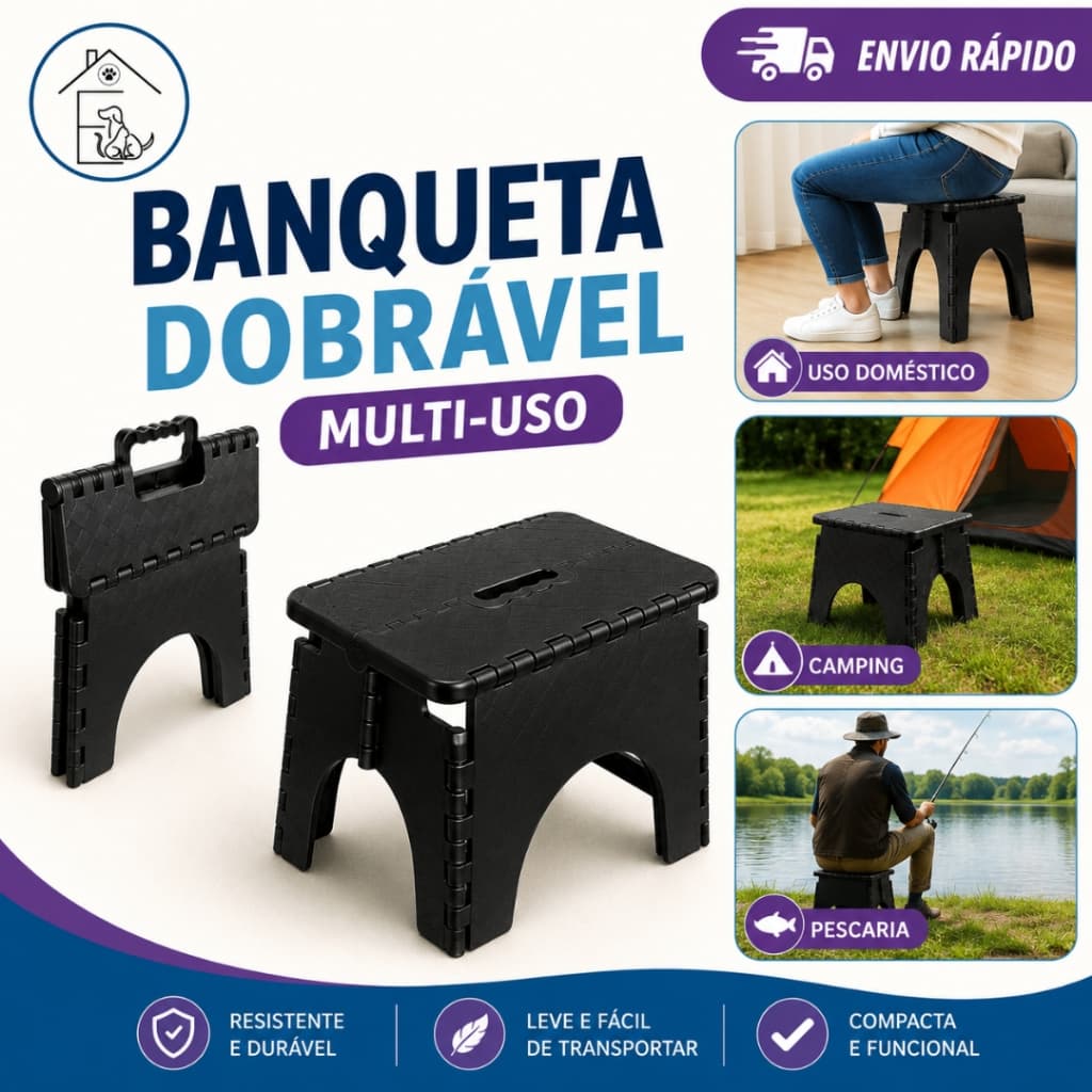 BANQUETA DOBRÁVEL MULTIUSO BANQUINHO PORTÁTIL REFORÇADO SUPORTA ATÉ 80KG RESISTENTE
