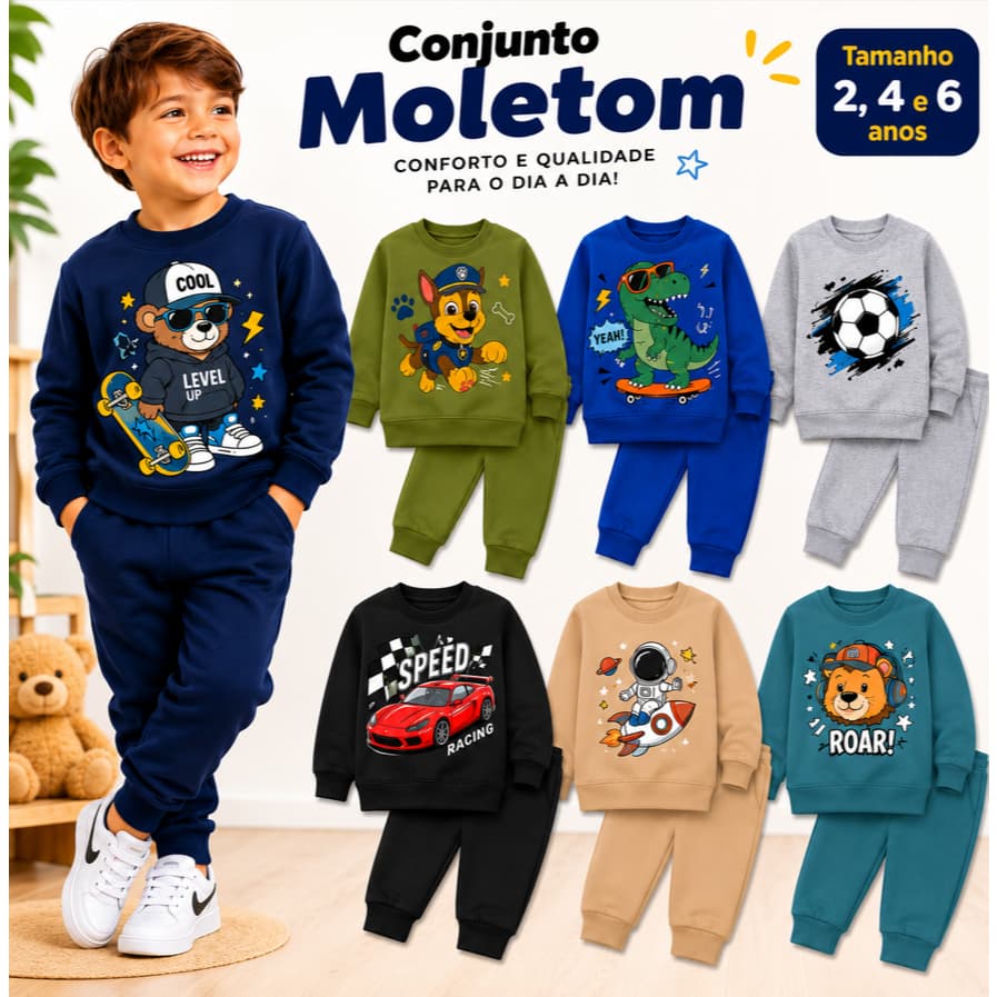 KIT 4 Peças de Moletom Infantil Inverno Menino  - Sendo 2 Blusas e 2 Calças