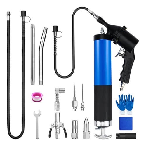 Graxeira Pneumática Alta Pressão 91374PSI 500g Bomba Engraxar Profissional com Kit Completo de Acopladores e Mangueiras