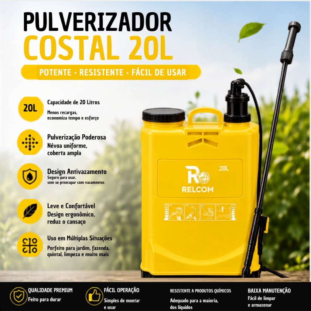 Pulverizador Manual Borrifador Costal Jardim Veneno Agrícola 20 Litros Resistente 3Bicos Jogo Reparo