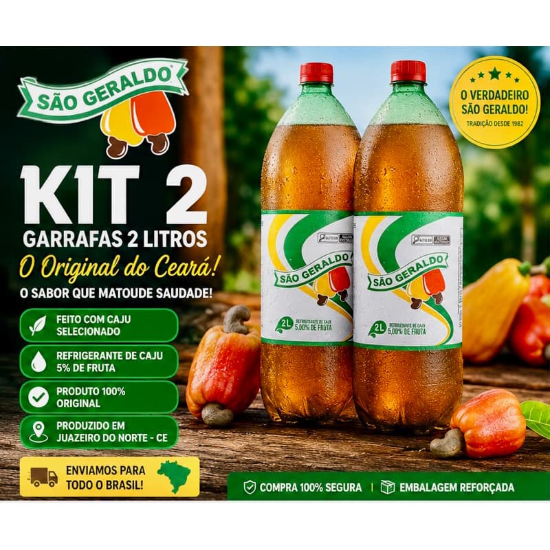 Refrigerante São Geraldo Caju 2 Litros Original | Kit com 2 Garrafas