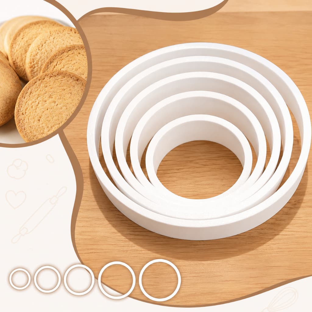 Kit 5 Cortadores de Biscoito Circular Redondo 6 a 10cm | Cortador para Massa, Pasta Americana, Fondant e Biscuit