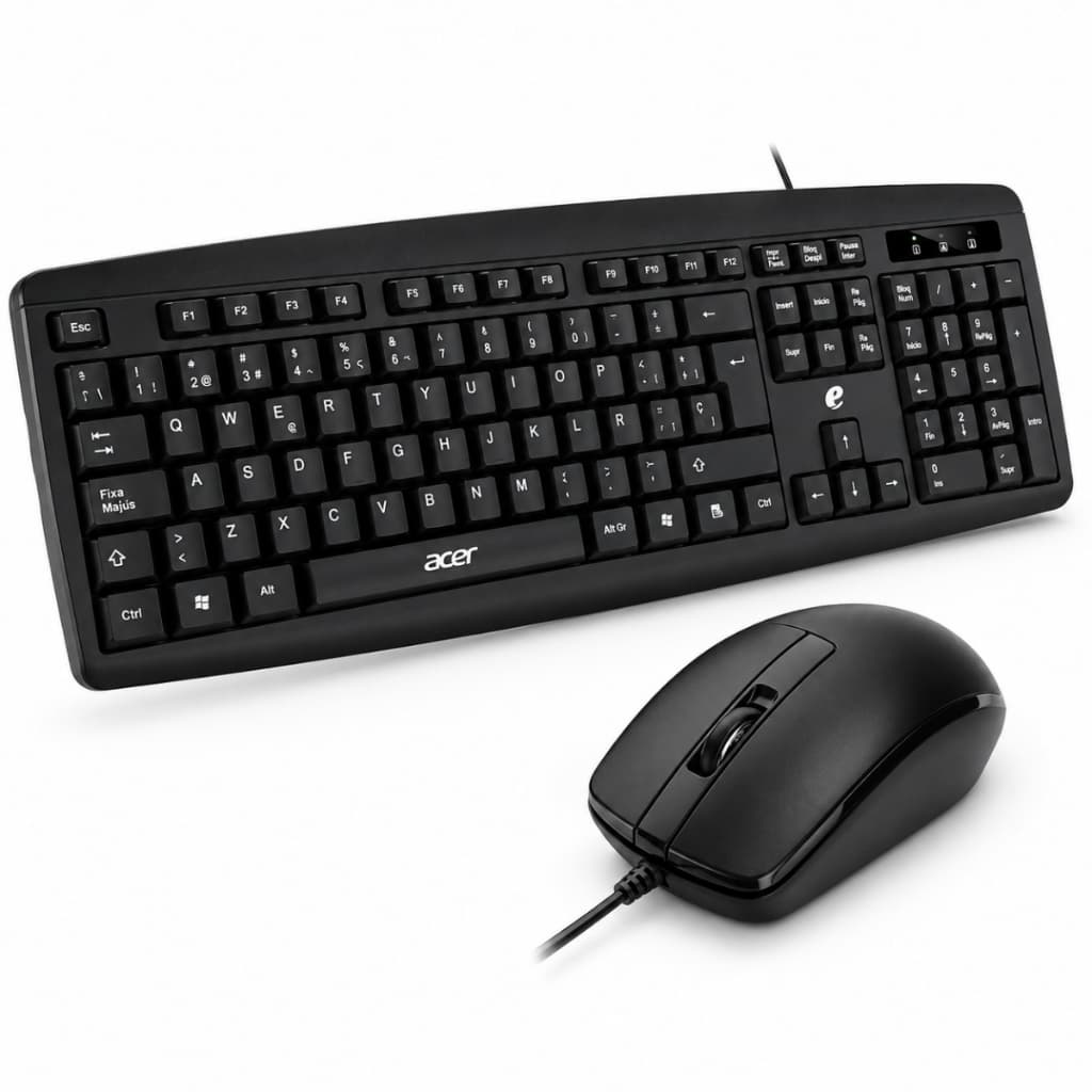 Kit Teclado Mouse USB ABNT2 Com Fio PC Notebook Computador Escritório Office Trabalho Preto Acer eMachines EAK030