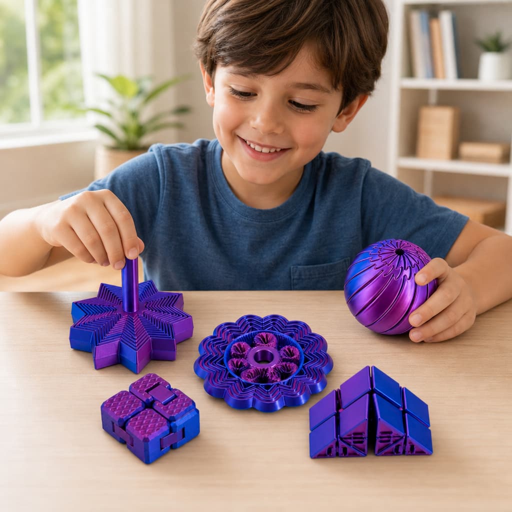 Kit 5 Brinquedos Sensoriais Fidget Toy Anti Estresse Cubo Infinito, Spiner, Estrela sensorial e Esfera Inquieta
