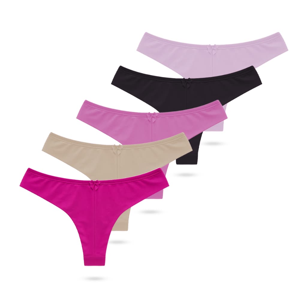 Kit 5 Calcinhas Tanga Fio Duplo Feminina Adulto Não Marca Forro 100% Algodão Confortável