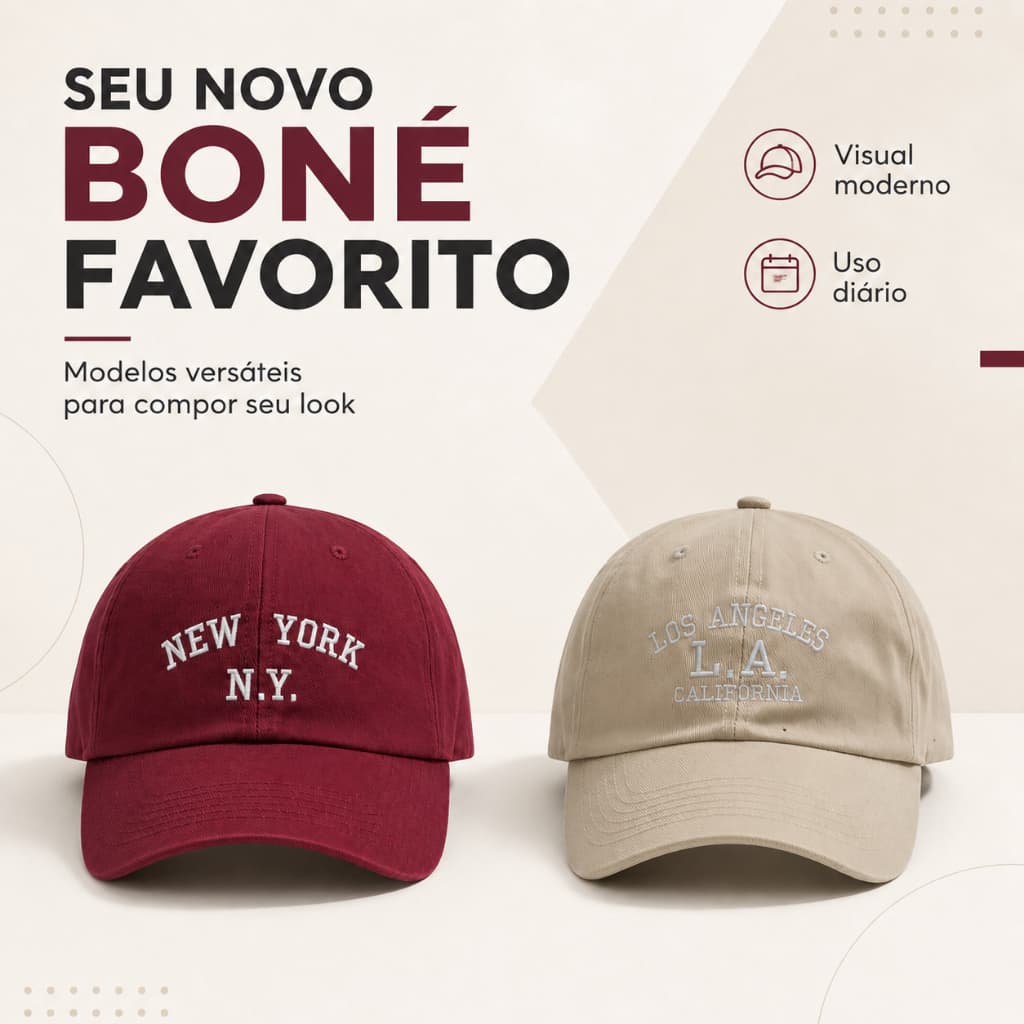 Kit 2 Bonés Dad Hat Bordado Masculino Feminino com Aba Curva Confortável para Dia a Dia Ajustável