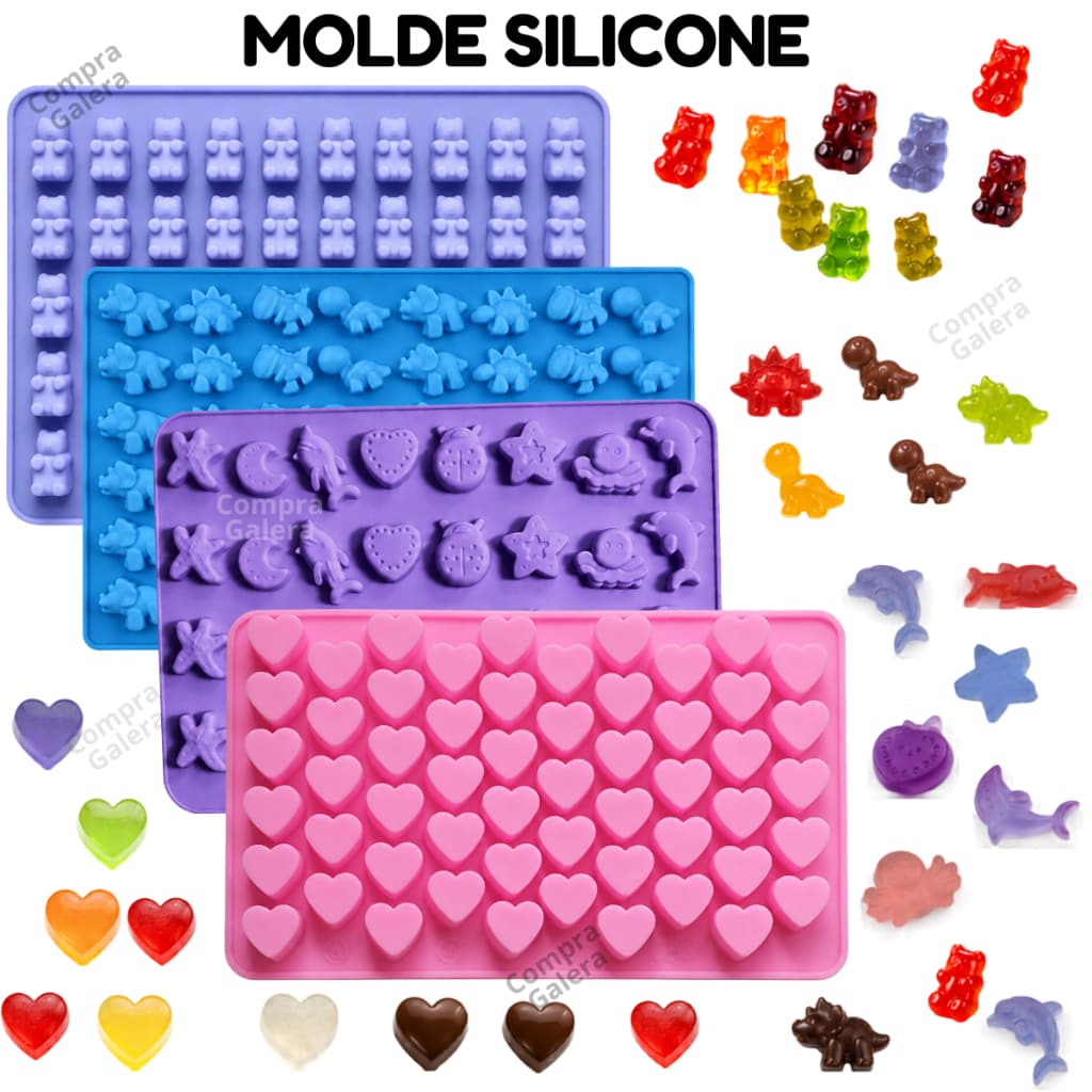 Forma Molde De Silicone Bala De Goma Jujuba Doces Urso Animais Fruta Dinossauro Inseto