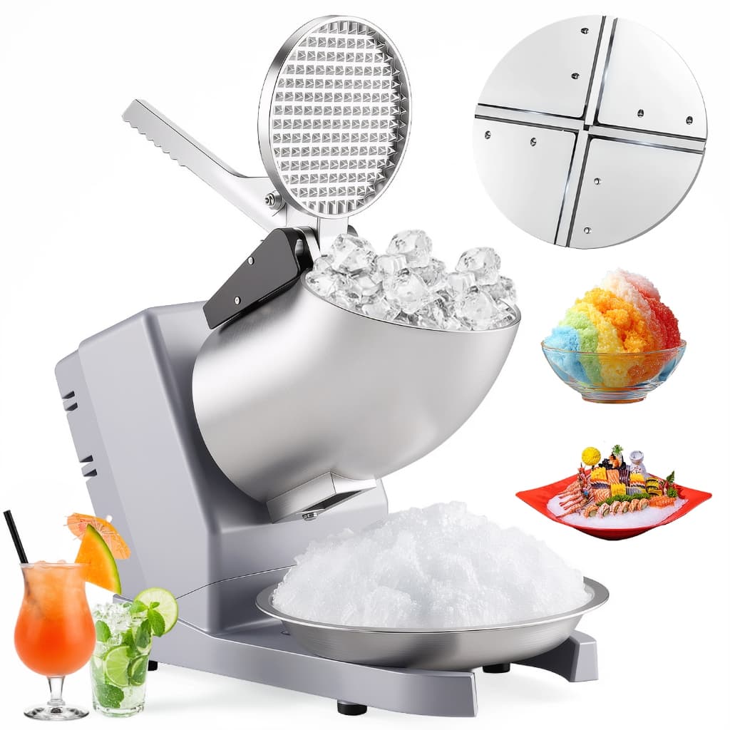 Triturador de Gelo Elétrico Comercial 4 Lâminas Ajustável 500W 130kg/h Máquina de Raspadinha Inox 110V/220V