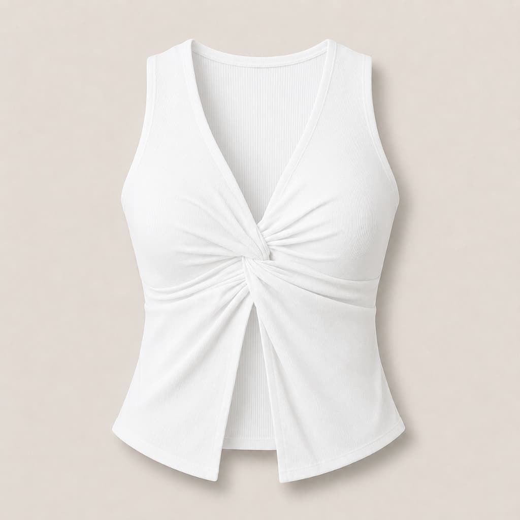 Blusa Feminina Regata Premium Canelada Torção Frontal Decote V Casual Alta Qualidade