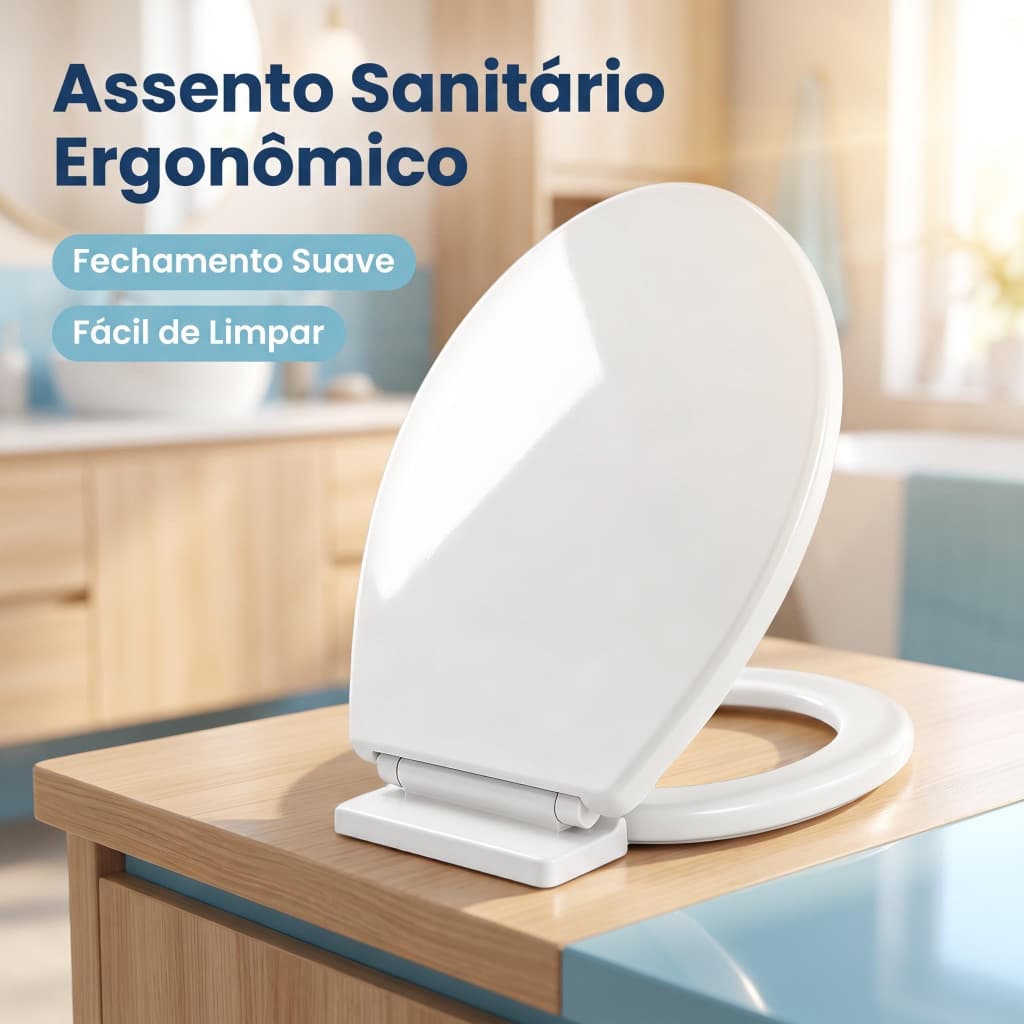 Assento Em geral Sanitário Soft Close Branco Oval Universal, Fácil Limpeza e Fechamento Suave -K7