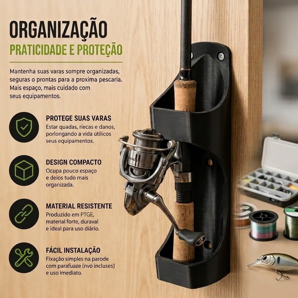 Suporte Universal para Armazenar Varas de Pesca Fixação em Parede