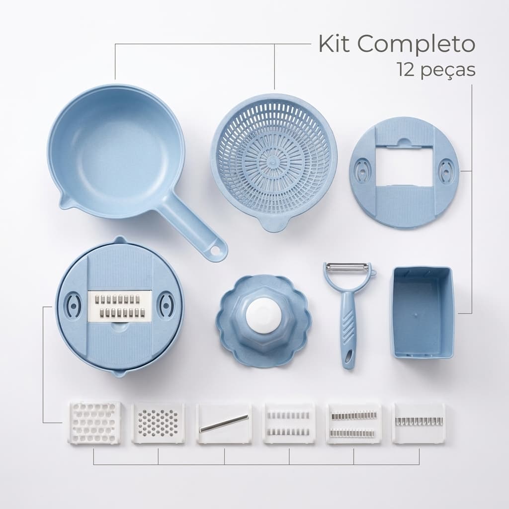 Kit Ralador Fatiador Multifuncional 12 Peças Sortida Cortes Precisos Utensílio Cozinha Prático