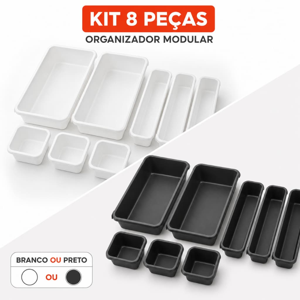 Kit Organizador de Gavetas 8 Peças Modular para Maquiagem Talheres Roupas Escritório e Armário