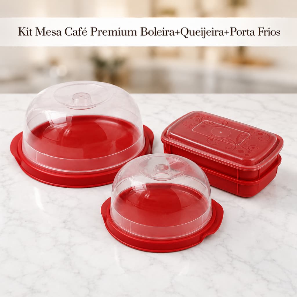 Conjunto Kit Mesa Boleira, Queijeira e Porta Frios Torta Bolo Pudim Queijo Embutidos Café da Manhã