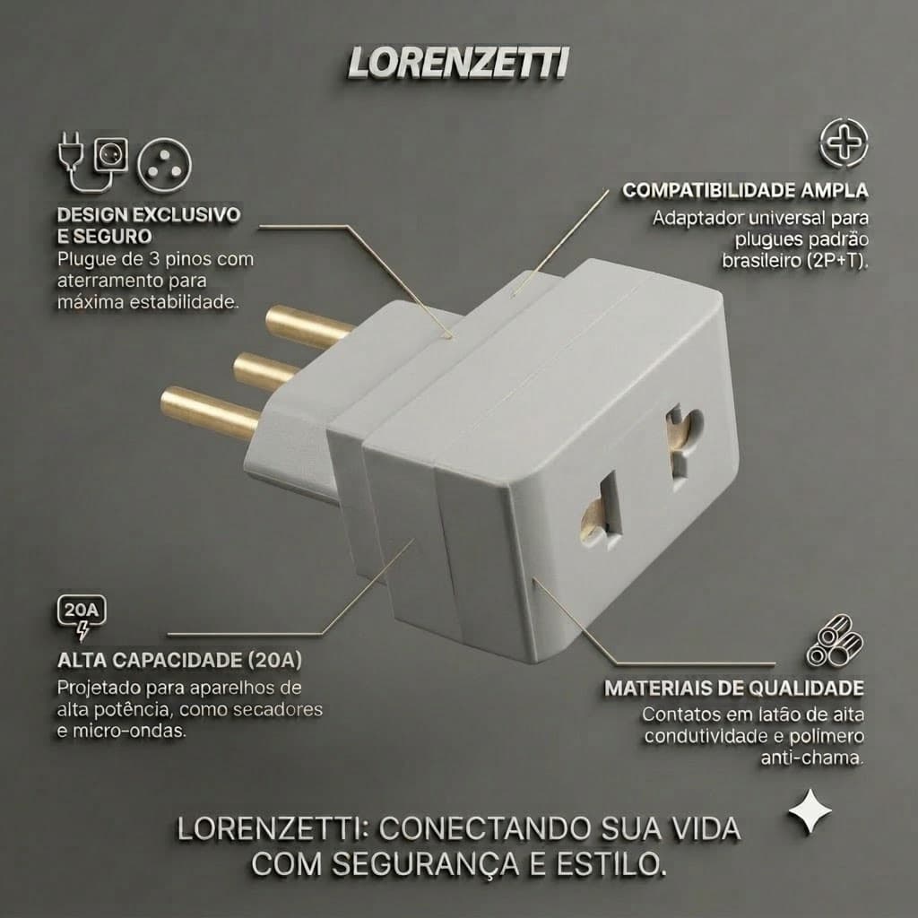 Adaptador Universal Lorenzetti 20A com 3 Pinos