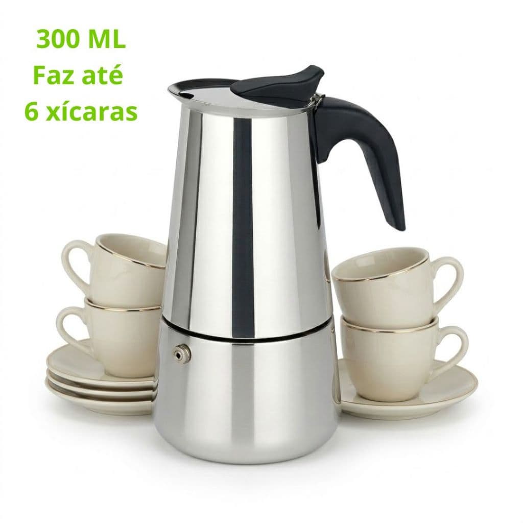 Cafeteira Italiana 300ml Faz 6 Xícaras Café Gourmet para Amantes de Café em Casa e Escritório Alumínio Resistente
