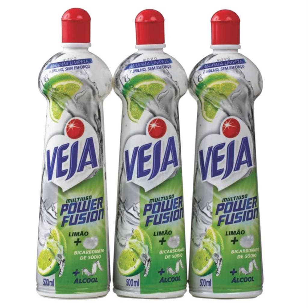 Kit 3 Veja Multiuso Limpeza Pesada Power Fusion Limão 500ml Cada