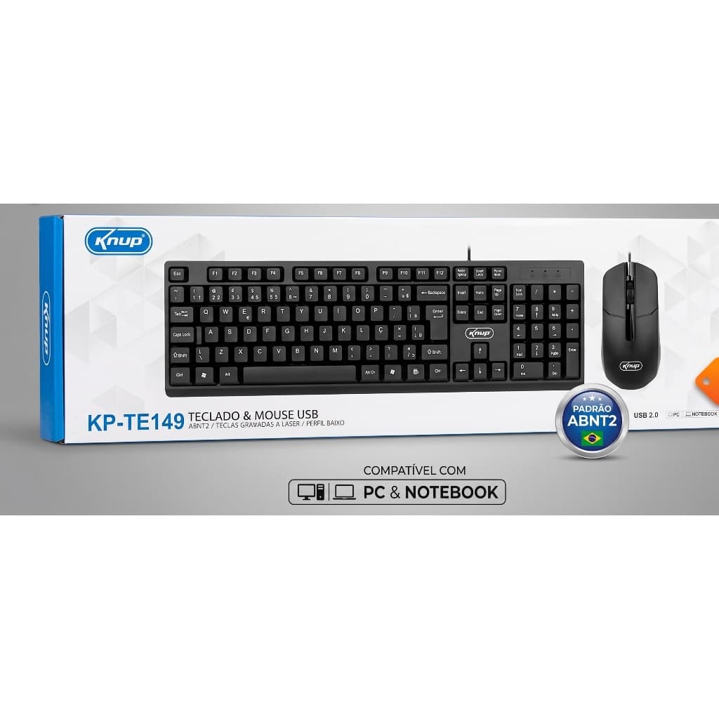 Kit Teclado e Mouse USB Knup KP-TE149 • Padrão ABNT2 (Com Fio)