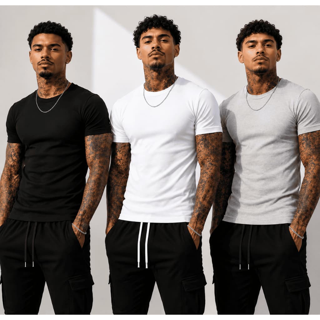 Kit 2 Camisas Masculina Americana Estilo Rapper Gringa Modelo Slim Fit Camiseta Basica Lisa Premium