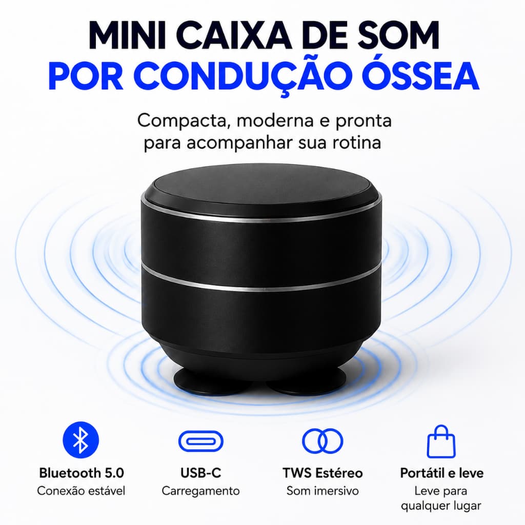 Mini Caixa de Som Bluetooth RS-02 2ª Geração | Condução Óssea, Graves Potentes, USB-C e TWS