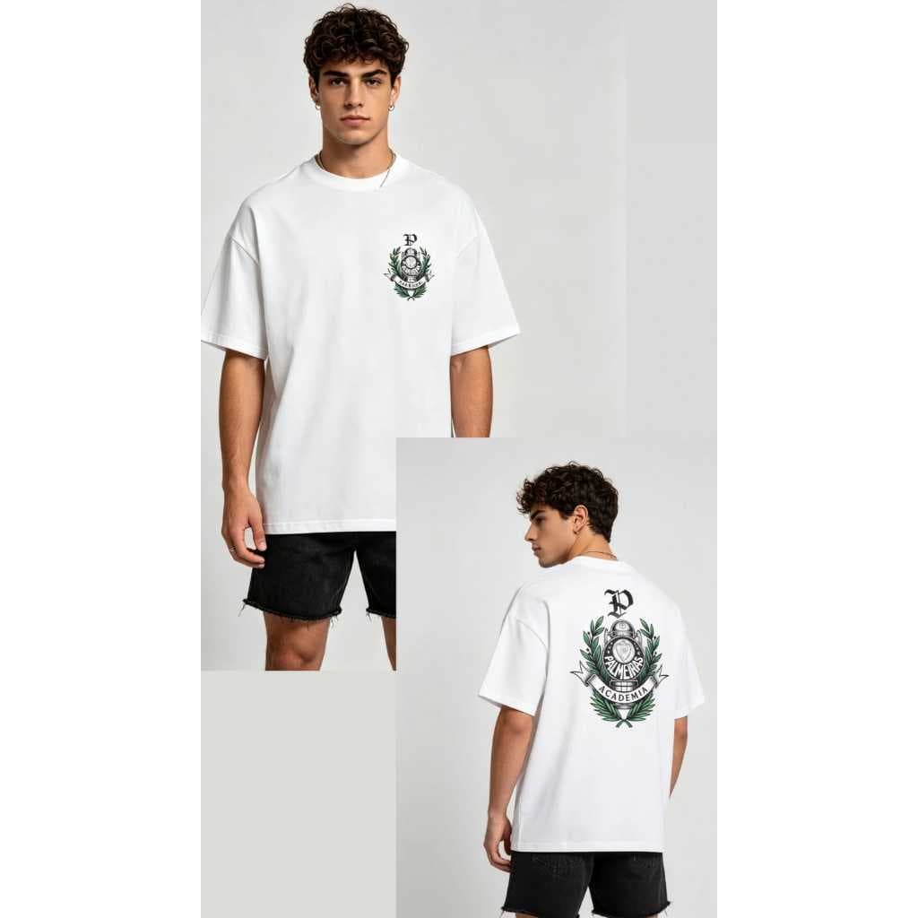 Camiseta Oversized Palmeiras Academia Branca Premium – Estampa Frontal e Costas | Unissex