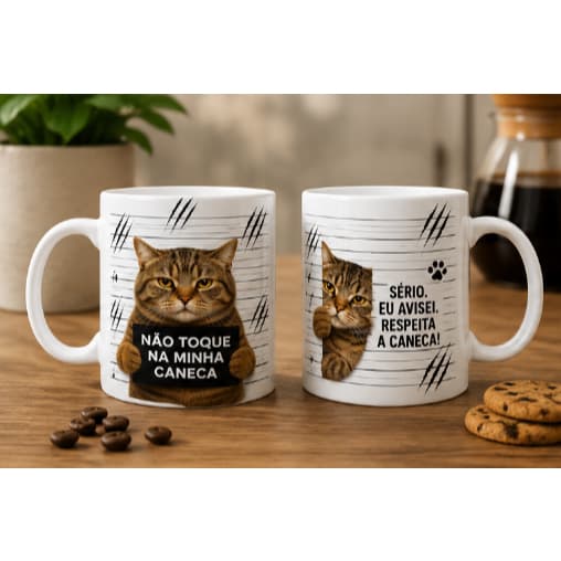 Caneca Gato Engraçada Não Toque na Minha Caneca 325ml Presente Criativo Gateiro