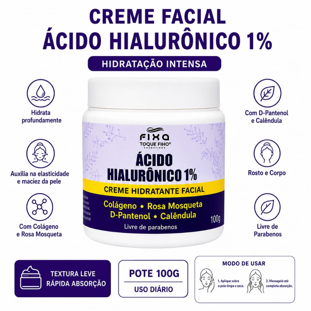 Creme Facial Ácido Hialurônico — Hidratação Profunda, Ação Firmadora e Viço Natural